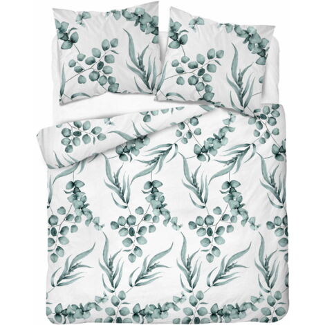 Ropa de cama de algodón 160x200 Flores Hojas Verde