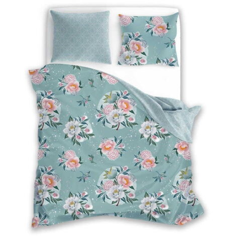 Ropa de cama de algodón 220x200 Flovery Flower Garden Turquesa