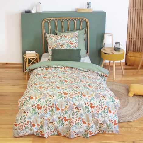 Ropa de cama de algodón reversible impreso otoño, 1 plaza