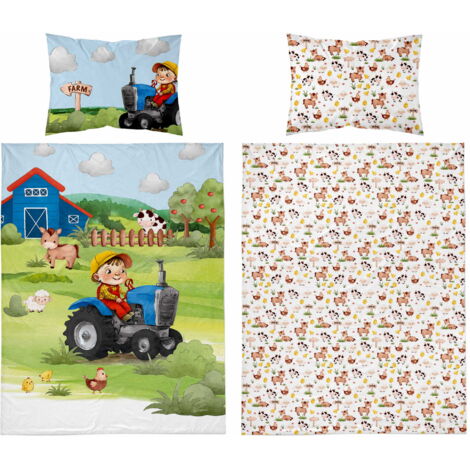 Ropa de cama de bambú para cuna 100x135 Tractor agrícola Azul