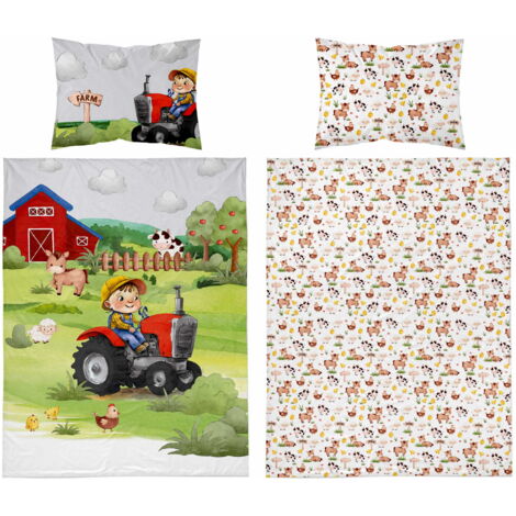 Ropa de cama de bambú para cuna 100x135 Tractor agrícola rojo