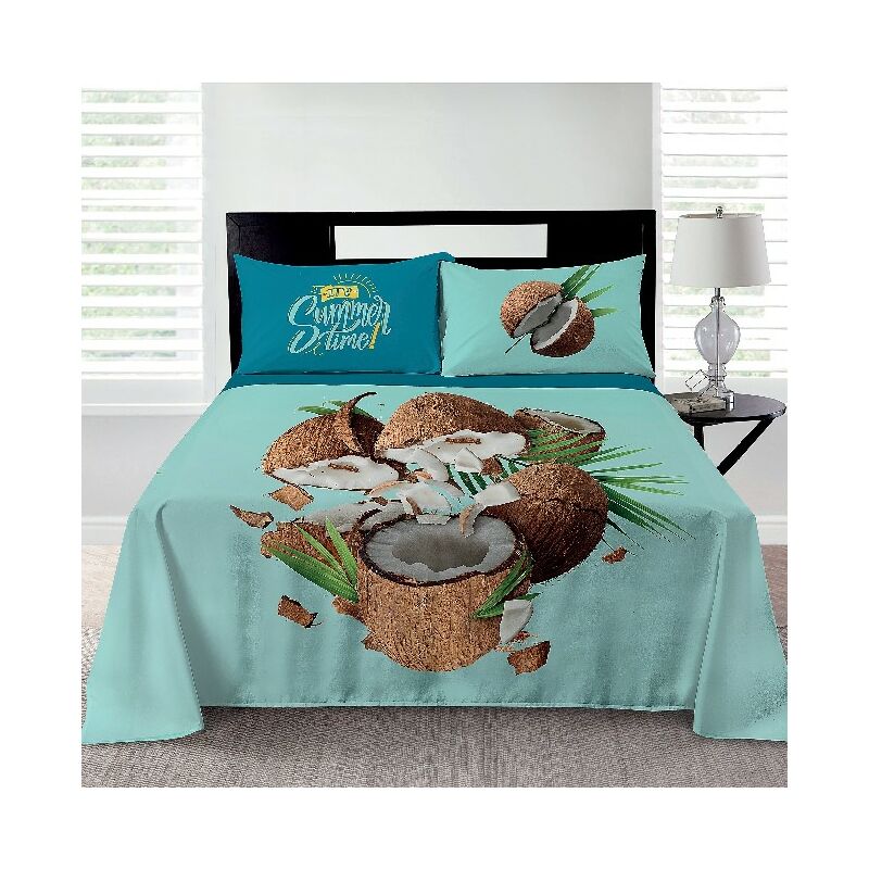 

Ropa de cama de coco - Individual - con sabana con esquinas, sabana, funda de almohada - Multicolor en Algodon, Sabana superior 150 x 280 cm, sabana