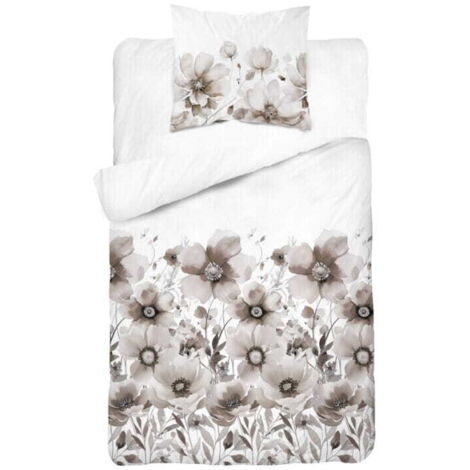 Ropa de cama de satén 140x200 con flores beige