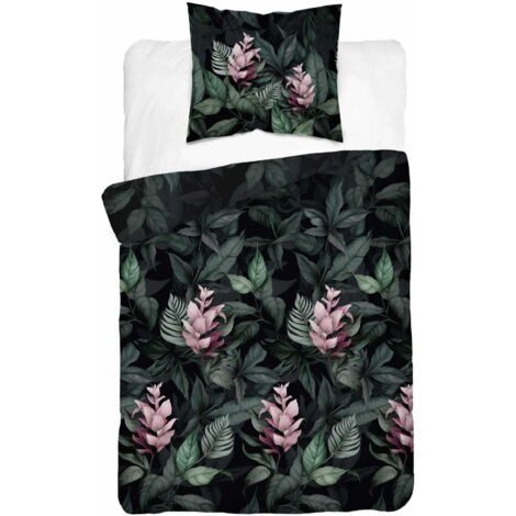 Ropa de cama de satén 140x200 Flores Verde