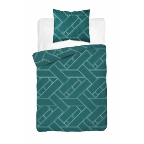 Ropa de cama de satén 140x200 Verde geométrico