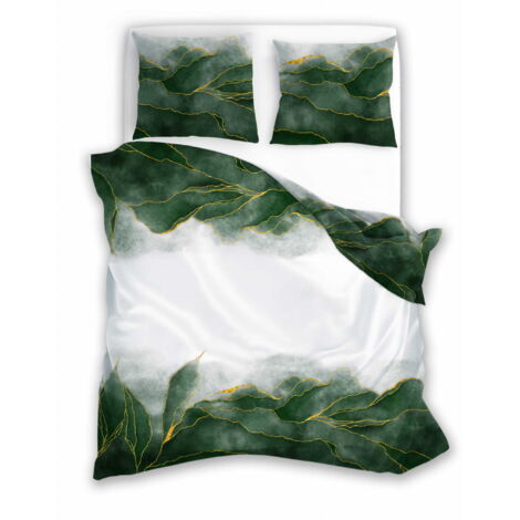 Ropa de cama de satén 160x200 con estampado digital de hojas verdes nobles sobre fondo claro