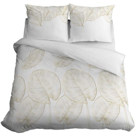 Ropa de cama de satén 160x200 hojas doradas sobre ceniza