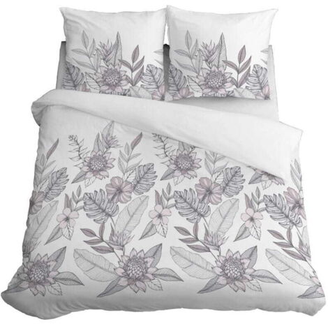 Ropa de cama de satén 160x200 Hojas Flores Pastel