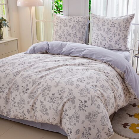 Ropa de cama de satén 160x200cm Flores Ceniza Beige Crema