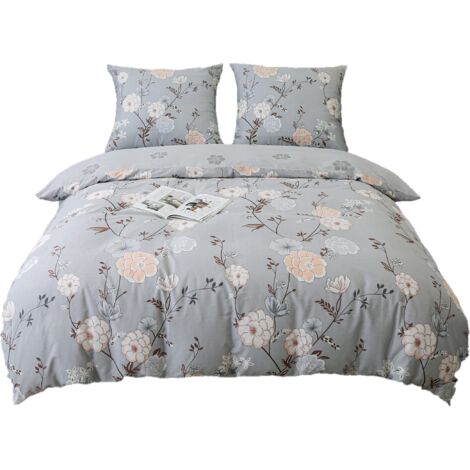 Ropa de cama de satén 160x200cm Flores Gris Delicado Prado