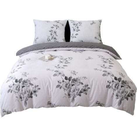 Ropa de cama de satén 200x200cm Flores Grafito Negro y Blanco