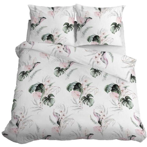 Ropa de cama de satén 220x200 hojas verde