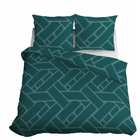 Ropa de cama de satén 220x200 Verde geométrico