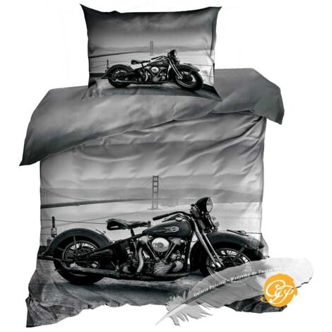 Ropa de cama de satén de algodón 3D 140x200cm MOTO CHOPPER NEGRA