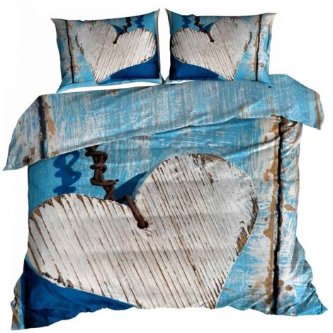 Ropa de cama de satén de algodón 3D 160x200cm CORAZÓN AZUL