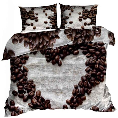 Ropa de cama de satén de algodón 3D 160x200cm CORAZÓN DE CAFÉ