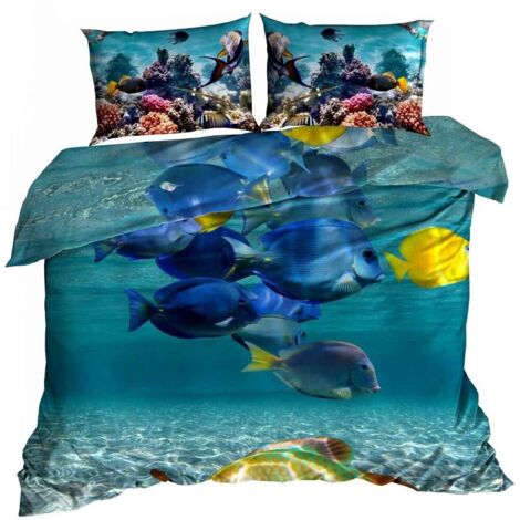 Ropa de cama de satén de algodón 3D 160x200cm PROFUNDIDADES DEL MAR