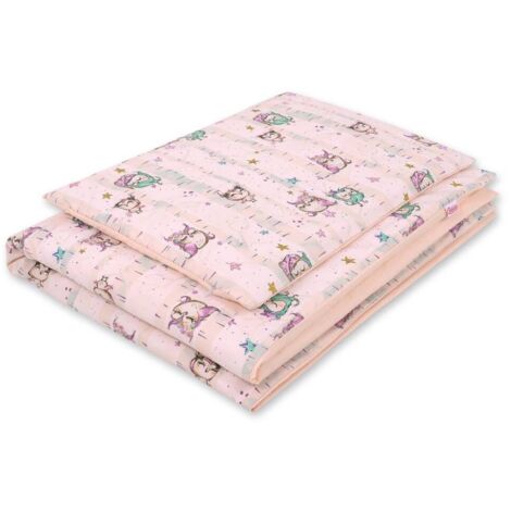 Ropa de cama infantil de algodón de dos piezas de doble cara - búhos rosa empolvado