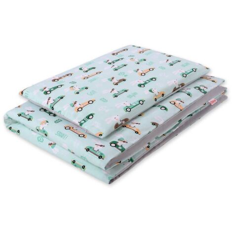 Ropa de cama infantil de algodón de dos piezas de doble cara - Conejitos menta