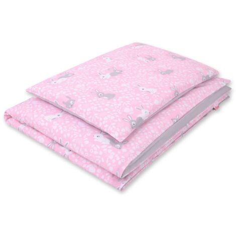 Ropa de cama infantil de algodón de dos piezas de doble cara - conejitos rosas/grises