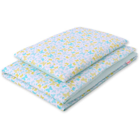 Ropa de cama infantil de algodón de dos piezas de doble cara - mariposas azules