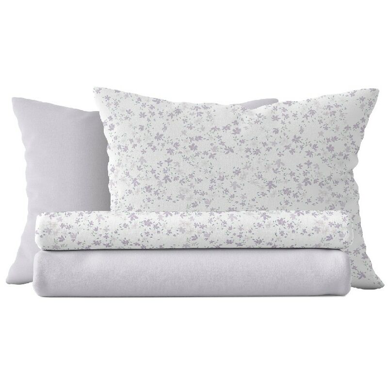 

Ropa de cama Mandy - Individual - con sabana bajera, sabana, funda de almohada - Blanco, Purpura en Algodon, 150 x 280 cm