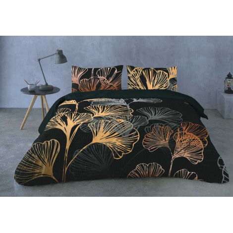 Ropa de cama PRESTIGE de satén de algodón 160 x 200 hojas doradas