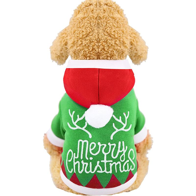 Ropa navideña para perros y gatos Otoño / Invierno Jerseys para mascotas con capucha Ropa navideña Caperucita Roja Ropa estampada verde para perros y