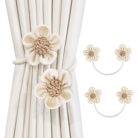 Rope Curtain Tiebacks 2 Pack  Sunflower Curtain Tieback Boho  Simple Elegant DIY Curtain Holdbacks  Accessories Wall Decoration for Home Office（Cream）