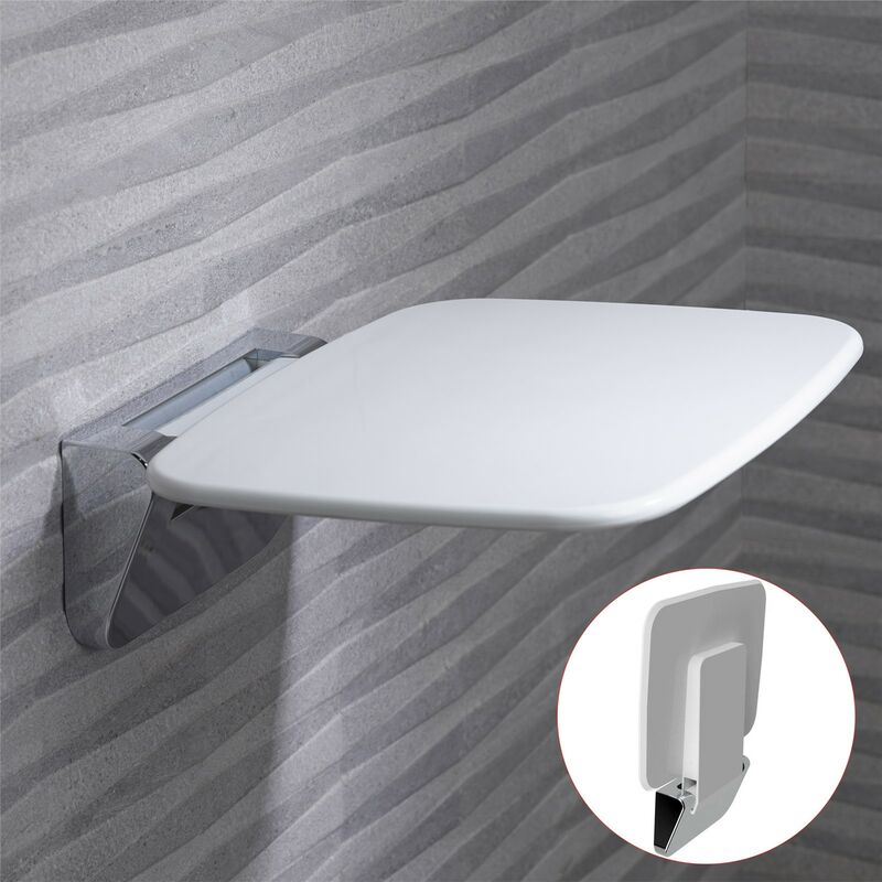 Image of Premium Wall Mounted Shower Seat Fold Away Compact Chrome White - Roper Rhodes
