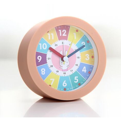 (Rosa) Analoger Kinderwecker, geräuschlos, mit Weckfunktion und Licht, Kunststoff