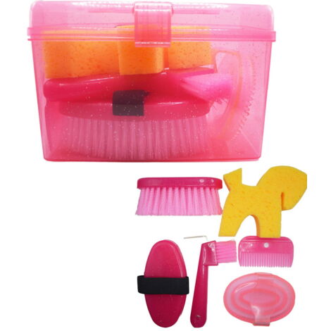 rosa - Bauletto glitterato per bambini completo di 6 accessori grooming