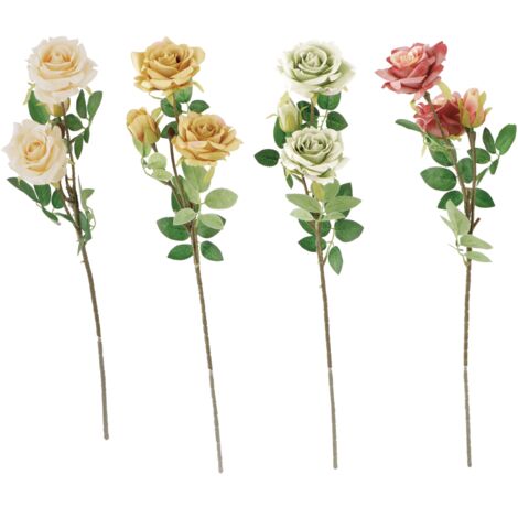 ROSA DECORATIVA CON 2 FIORI 60CM IN 4 COLORI