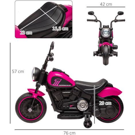 Rosa Elektromotorrad für Babys im Alter von 1 bis 3 Jahren, mit Stützrädern und Lichtern, einstellbare Geschwindigkeit bis zu 3 km/h