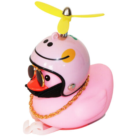 Rosa Ente mit cooler Brille, Propeller und Goldkette als Dekoration für das Auto-Armaturenbrett