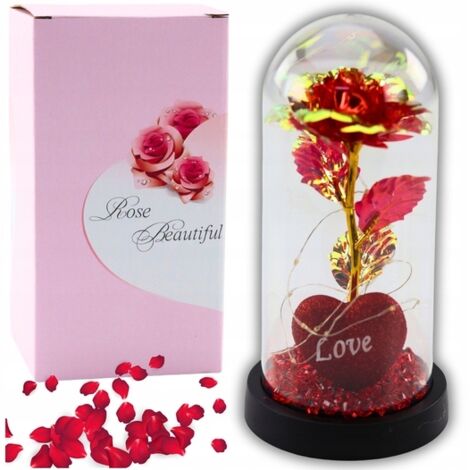 ROSA ETERNA EN CÚPULA LED CORAZÓN ROJO 7613