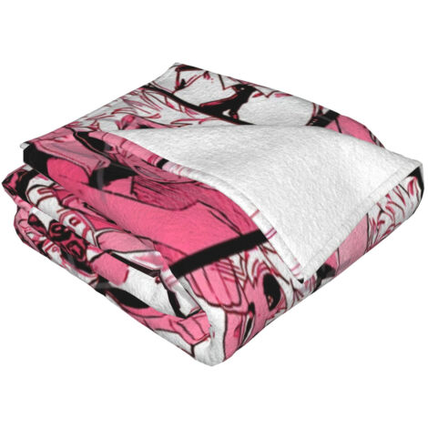 Rosa Flanelldecke 102 cm x 76 cm / Patchworkmuster im Anime-Stil / bequem für Sofa oder Schlafzimmer