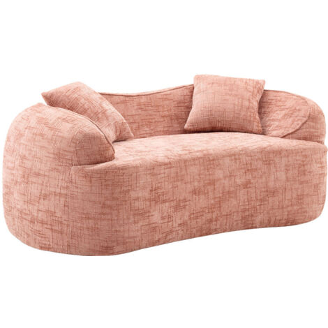 Rosa gebogene Zweisitzer-Sofa mit Armlehnen, Kompressions-Couch mit 2 Kissen, Creme-Farbenes Sofa für kleine Räume, Wohnzimmer, Schlafzimmer, keine Montage erforderlich