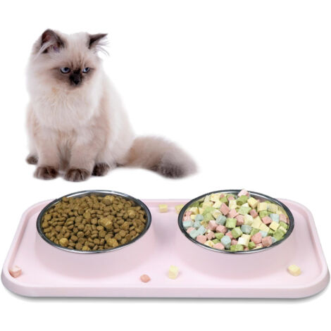 Rosa Katzennapf 39 x 20 x 5 cm 1 rutschfester und auslaufsicherer Katzennapf mit abnehmbarem PP + Edelstahl-Silikonpad