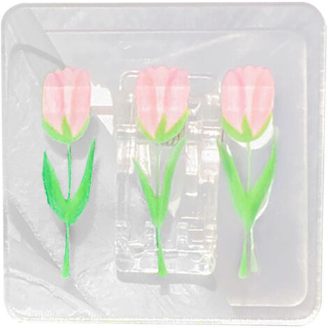 Rosa multifunktionale, doppelseitige, transparente Acryl-Büroklammer mit Tulpenmotiv zur Aufbewahrung
