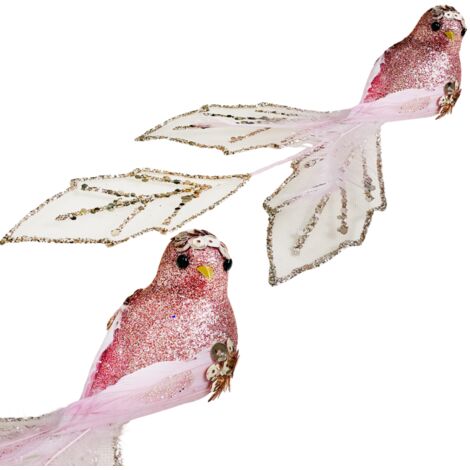 Rosa Pfau mit Pailletten und Glitzer - Vögel und Christbaumschmuck 26 cm