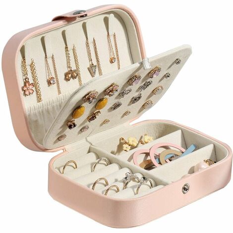 SOLEIL Rosa PU-Leder-Reise-Schmuckkästchen, kleiner Schmuck-Organizer für Damen und Mädchen, doppellagig, tragbar, Mini-Reiseetui, Display-Aufbewahrungsboxen