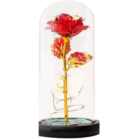 Rosa Rossa BellaBestia Stabilizzata Cupola Vetro Base Nera