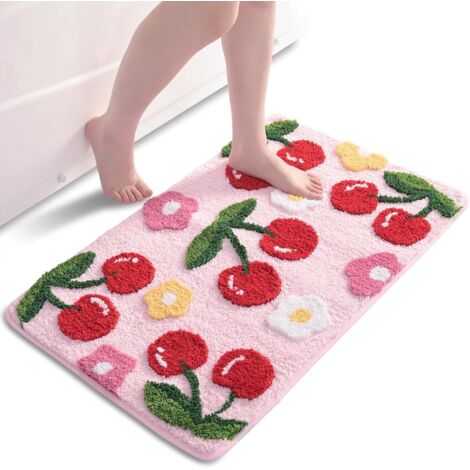 Rosa rutschfeste Badematte 50 x 80 cm, hübsche Badematte mit Kirschblütenmuster, dicke und weiche Mikrofaser-Badematte, maschinenwaschbar und saugfähig, geeignet für das Schlafzimmer.