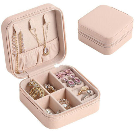 Rosa Schmuckaufbewahrungsbox – Organizer für Ohrringe, Halsketten und Ringe – Geschenkidee für Büro oder Zuhause