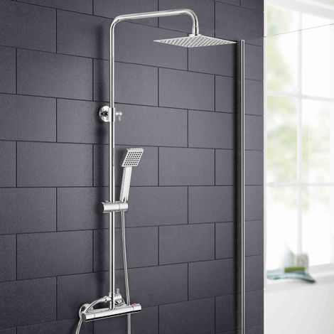 Rosa Thermostatic Slim Modern Shower Mixer Chrome Bathroom Square Head