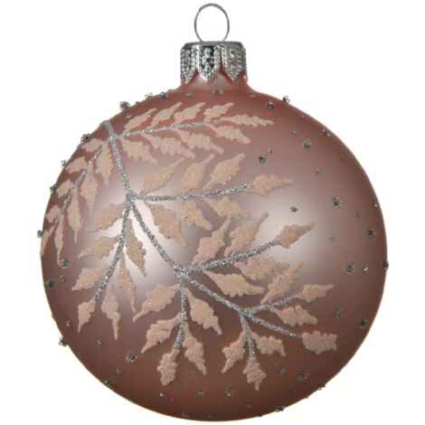 Rosa Weihnachtskugel mit Zweig Ø8 verziert