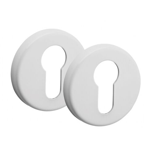 Thirard – Paire de rosaces pour porte – Laqué blanc – Aluminium fondu – Trou de cylindre européen – Épaisseur de porte jusqu'à 45 mm