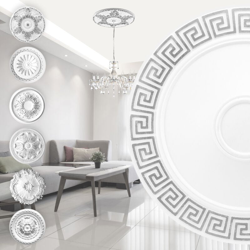 Rosace en polystyrène - décor intérieur, stuc plafond et mur EPS - argent: R-30 - Ø 60cm