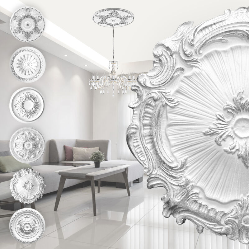 Rosace en polystyrène - décor intérieur, stuc plafond et mur eps - argent: R-07 - ø 40cm